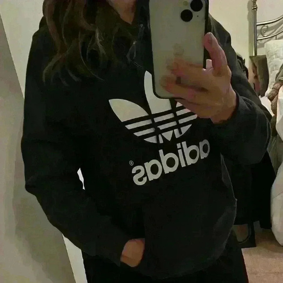 adidas Tops - Adidas hoodie, size medium black-and-white